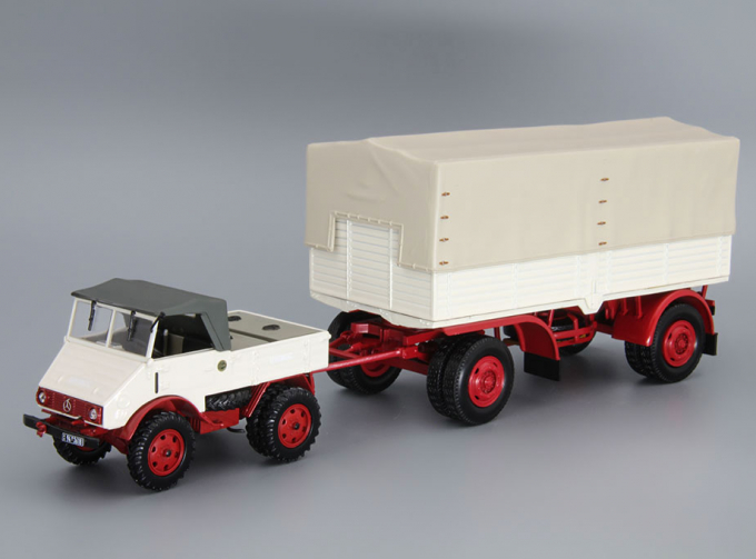 MERCEDES-BENZ UNIMOG 401 with Trailer (1951), white / beige / red