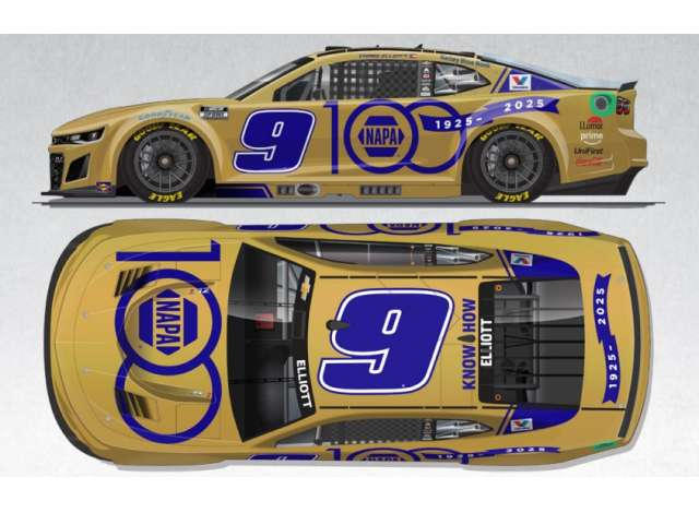 Chevrolet #9 Chase Elliott *NAPA 100th Anniversary*, gold/blue 2025