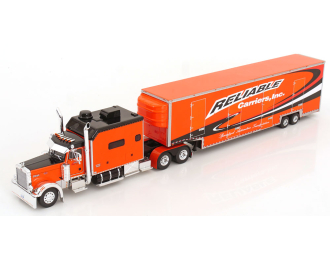 PETERBILT 379 With Car Carrier Trailer, orange black white