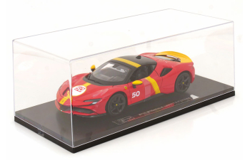 FERRARI Sf90 Stradale Hybrid 1000hp №50 24h Le Mans Livery - Con Vetrina - With Showcase - Exclusive Carmodel, Red Yellow