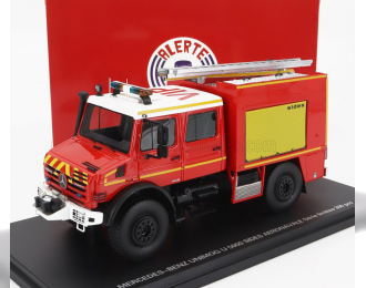 MERCEDES-BENZ Unimog U5000 Double Cabine Tanker Truck Sapeurs Pompiers Sides Aeronavale (1994), Red White Yellow