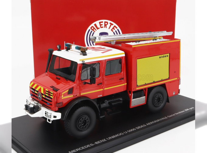 MERCEDES-BENZ Unimog U5000 Double Cabine Tanker Truck Sapeurs Pompiers Sides Aeronavale (1994), Red White Yellow