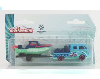 VOLKSWAGEN T1 Pick-up With Trailer And Boat (1962), Blue Green