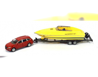 AUDI Q7 с прицепом Motorboat, red / yellow