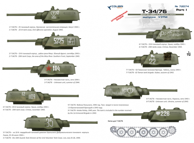 Декаль для T-34-76 выпуск УЗТМ Part I