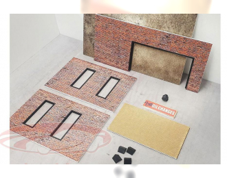 Диорама кирпичный гараж, бежевые рулонные ворота