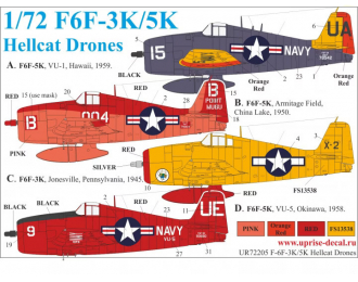 Декаль для F6F-3K/5K Hellcat Drones с тех. надписями (удаляемая лаковая подложка)