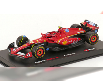 FERRARI SF-24 Team Scuderia FERRARI №55 5th Emilia Romagna Imola GP 2024 Carlos Sainz - With Pilot and Showcase - Red/Black