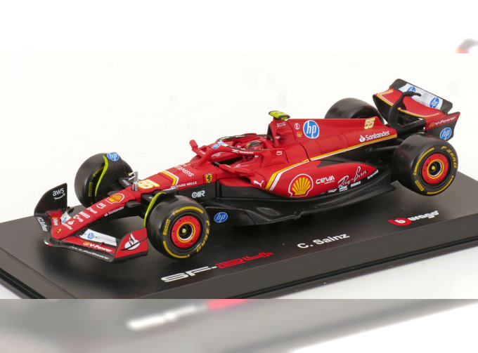 FERRARI SF-24 Team Scuderia FERRARI №55 5th Emilia Romagna Imola GP 2024 Carlos Sainz - With Pilot and Showcase - Red/Black