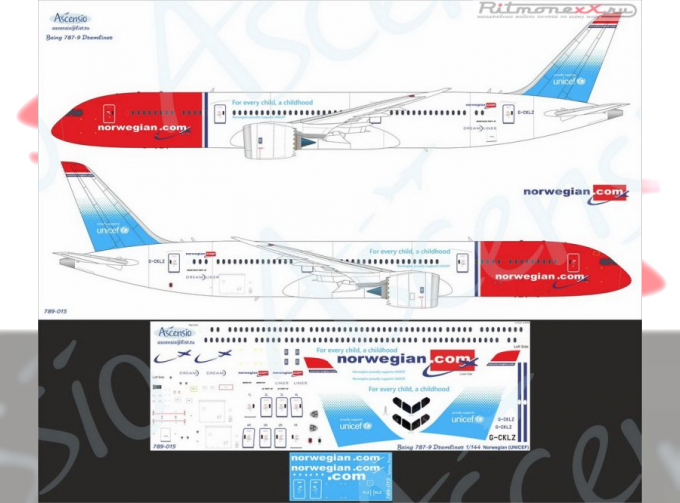 Декаль на самолет Boeing	787-9 Norwegian (Unicef)