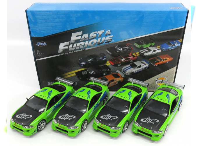 MITSUBISHI Set 4x Eclipse 1995 - Paul Walker - Brian O'conner - Fast & Furious I (2001), Green Blue