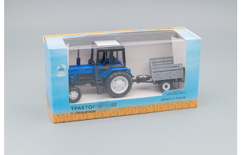 Трактор МТЗ-82 (металл / пластик) синий, с прицепом сх борт