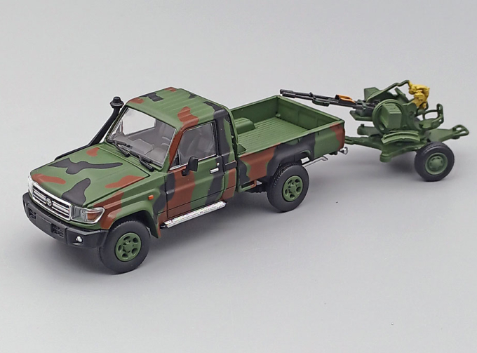TOYOTA Land Cruiser J79 Armed Pickup with Anti-Aircraft Gun, military green camouflage