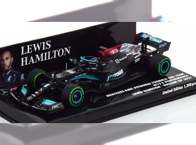 MERCEDES-BENZ GP F1 W12 Mercedes M12 Eq Power+ Team Amg Petronas Motorsport Formula One N 44 Winner Sotchi Russian Gp 2021 Lewis Hamilton - 100th Victory F1 With Pit Board, Black Green