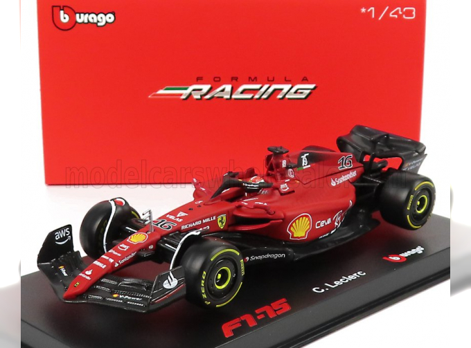 FERRARI F1-75 Scuderia Ferrari №16 Season (2022) Charles Leclerc With Helmet And Plastic Showcase - Exclusive Carmodel, Red