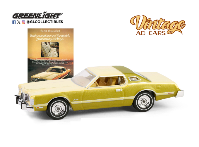 FORD Thunderbird "Treat Yourself to One of the World's Great Luxury Car Buys" (1976), Gold/Beige