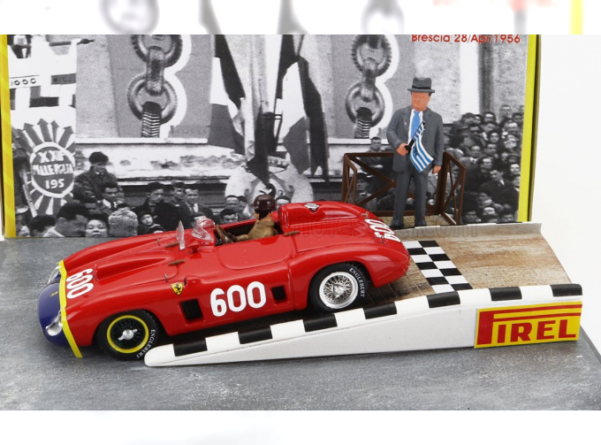 FERRARI Diorama - 290mm Spider S/n0626 №600 Mille Miglia (1956) Juan Manuel Fangio, Red Blue Yellow