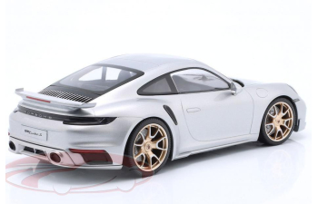 PORSCHE 911 (992) Turbo S Coupe (2024), silver / golden rims (Sport Design)