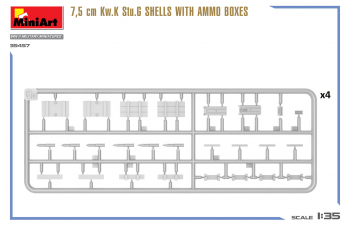 Сборная модель снаряды с ящиками для боеприпасов 7.5цм / 7.5cm Kw.k Stu.g Shells With Ammo Boxes Military