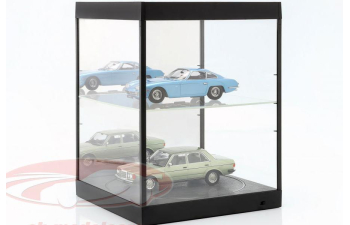 Вращающаяся витрина со светодиодной подсветкой и зеркалом для модели в масштабе 1:18, черный 