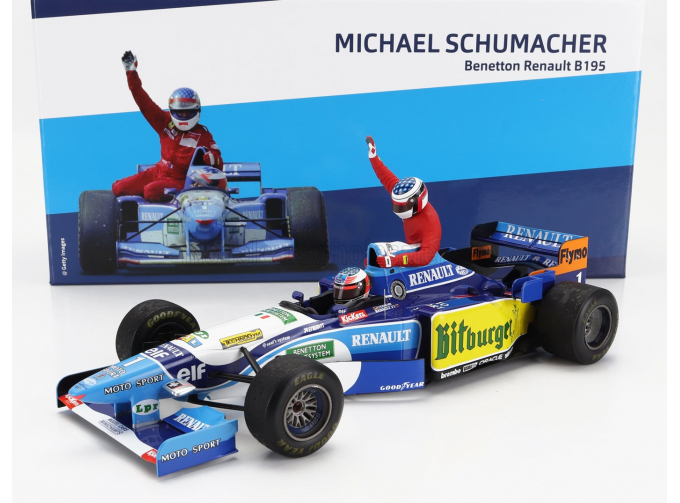 BENETTON F1 B195 Team Mild Seven Renault №1 World Champion 5th Canada Gp (1995) Michael Schumacher And Jean Alesi Taxi Ride Figures, Blue Yellow