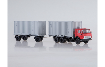 Камский грузовик 53212 контейнеровоз с прицепом ГБК-8350, красный / серый