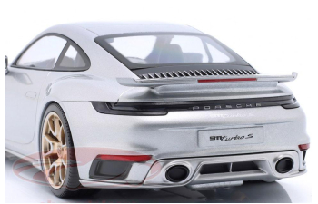 PORSCHE 911 (992) Turbo S Coupe (2024), silver / golden rims (Sport Design)
