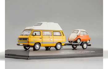 Volkswagen T3 "Joker" camping bus with trailer and BMW Isetta