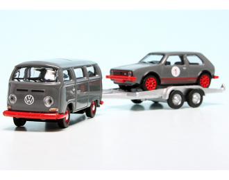 VOLKSWAGEN T2 Minibus (1962) With Trailer + Golf Gti Mki №1 Racing (1976), Grey Red