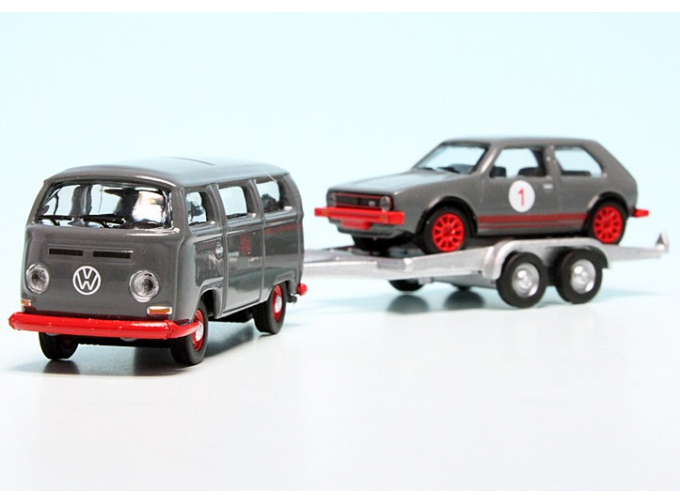 VOLKSWAGEN T2 Minibus (1962) With Trailer + Golf Gti Mki №1 Racing (1976), Grey Red