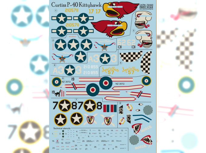 Curtiss P-40 Kittehawk Wet decal