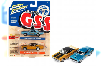 DODGE 330 Tribute (1964), Medium Blue Poly with DODGE Demon GSS (1971), Butterscotch with black roof