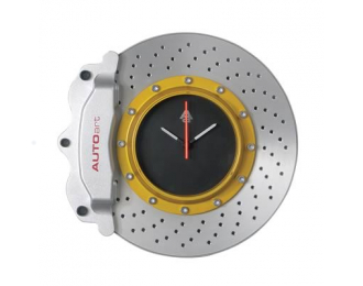 Racing Brake Disc Clock (Silver Caliper / Gold Centre)