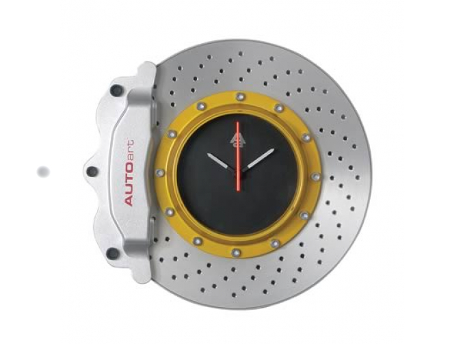 Racing Brake Disc Clock (Silver Caliper / Gold Centre)