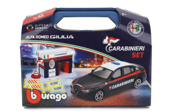 ACCESSORIES Diorama - Set Build Your City Police Station - Caserma Carabinieri - With Alfa Romeo Giulia 2016, Light Blue White