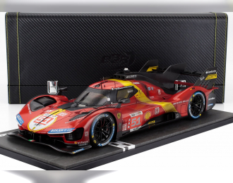FERRARI 499p 3.0l Turbo V6 Team Ferrari Af Corse №51 Winner 24h Le Mans (dirty Version - After Race) (2023) Alessandro Pier Guidi - James Calado - Antonio Giovinazzi - Con Vetrina - With Showcase - Coffret Box, Red Yellow Black