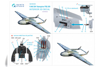 3D Декаль интерьера кабины DH Vampire FB.5/FB.9 (Airfix)