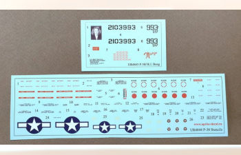 Декаль для P-38J Lightning R.I. Bong, с тех. надписями
