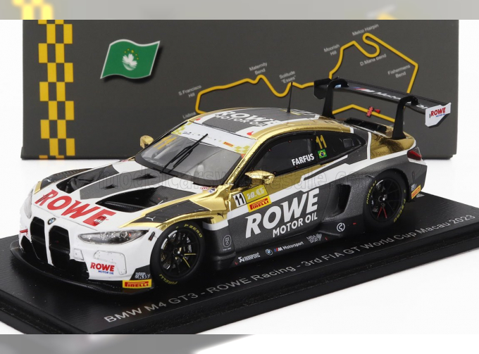 BMW 4-series M4 Gt3 Team Rowe Racing №11 3rd Fia Gt World Cup Macau (2023) August Farfus, White Black Gold