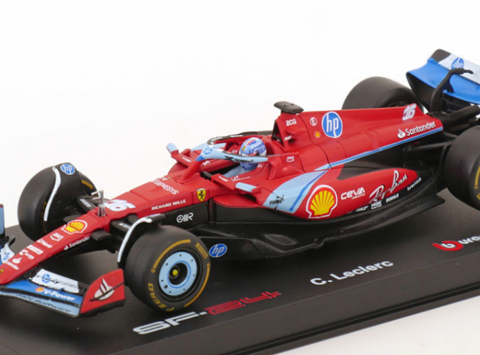 FERRARI F1 Sf-24 Team Scuderia Ferrari №16 3rd Miami Gp (2024) Charles Leclerc - With Pilot And Showcase, Red Black Light Blue