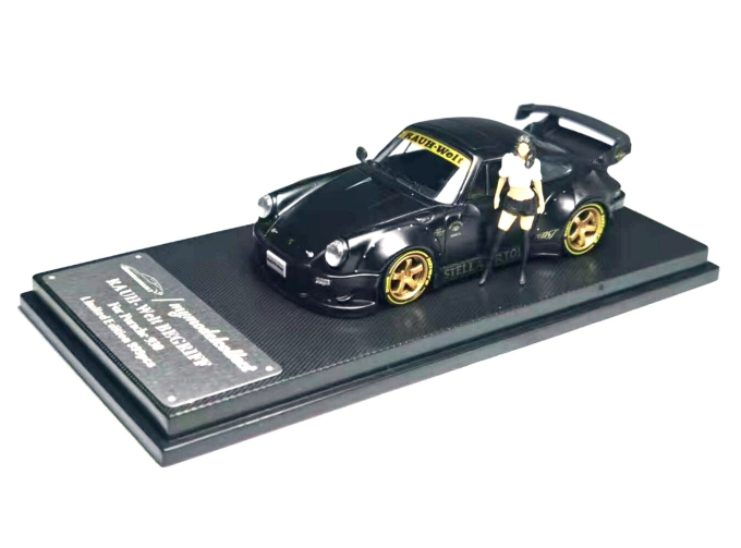 PORSCHE RWB 930 3.8 Type Wing with figure, matte black with gold rims