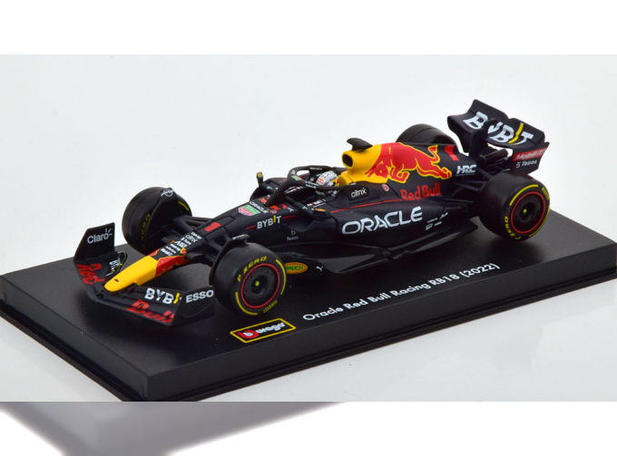 RED BULL F1 Rb18 Team Oracle Red Bull Racing N 1 World Champion Season 2022 Max Verstappen - With Helmet And Plastic Showcase, Matt Blue Yellow Red