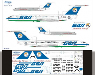 Декаль на самолет тушка-154М (Башкрские Авалинии (БАЛ)/Contnental Arways)