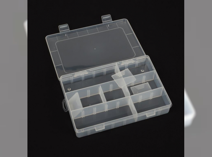 Прозрачный пластиковый ящик (с 24 ячейками) 19х12.5х4см