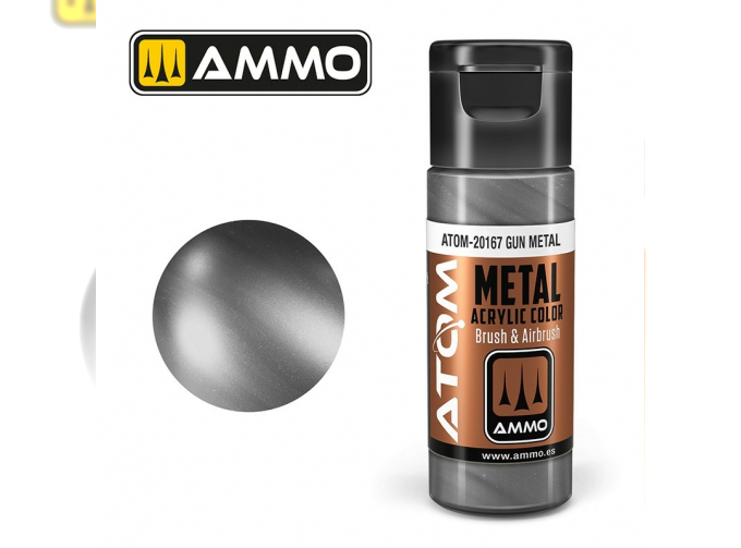 Краска акриловая ATOM COLOR METALLIC Оружейный металл / Gun Metal, 20мл