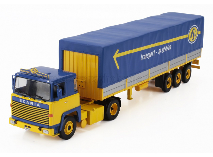 SCANIA Lbt 143 Truck Telonato Asg Transports (1982), Yellow Blue Silver