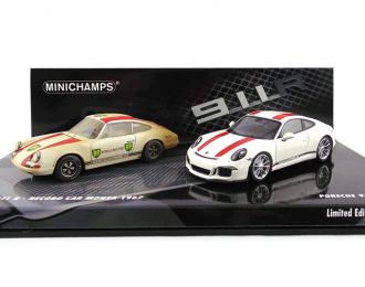 2 car set - Porsche 911 R 2016 white / Porsche 911 R 1967 record car