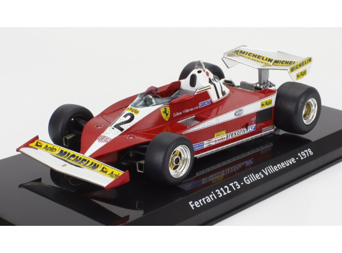 FERRARI F1 312 T3 N 12 Season (1978) Gilles Villeneuve - Con Vetrina - With Showcase, Red White