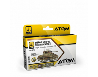 Набор акриловых красок ATOM Танки Шерман, том 1. Содружество наций времен Второй мировой / Sherman Tanks Vol 1 WWII Commonwealth Set