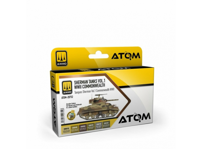 Набор акриловых красок ATOM Танки Шерман, том 1. Содружество наций времен Второй мировой / Sherman Tanks Vol 1 WWII Commonwealth Set